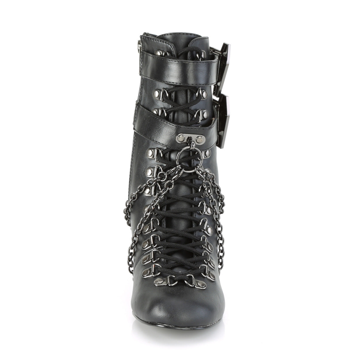 DemoniaCult Botas de tobillo para mujeres VIVIKA-128 BLK de cuero vegano