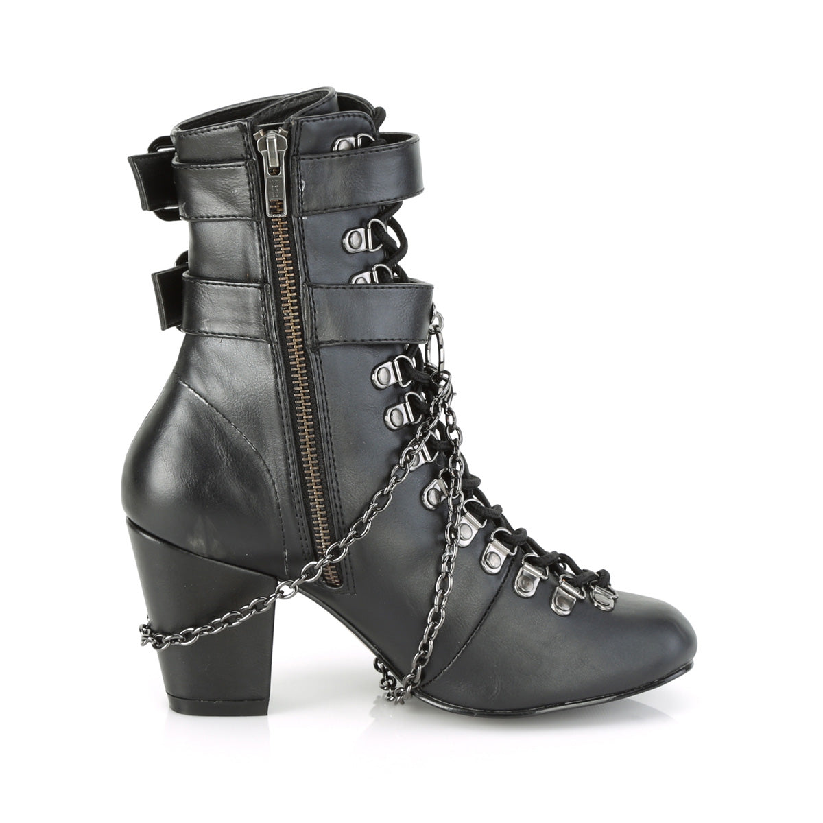 DemoniaCult Botas de tobillo para mujeres VIVIKA-128 BLK de cuero vegano