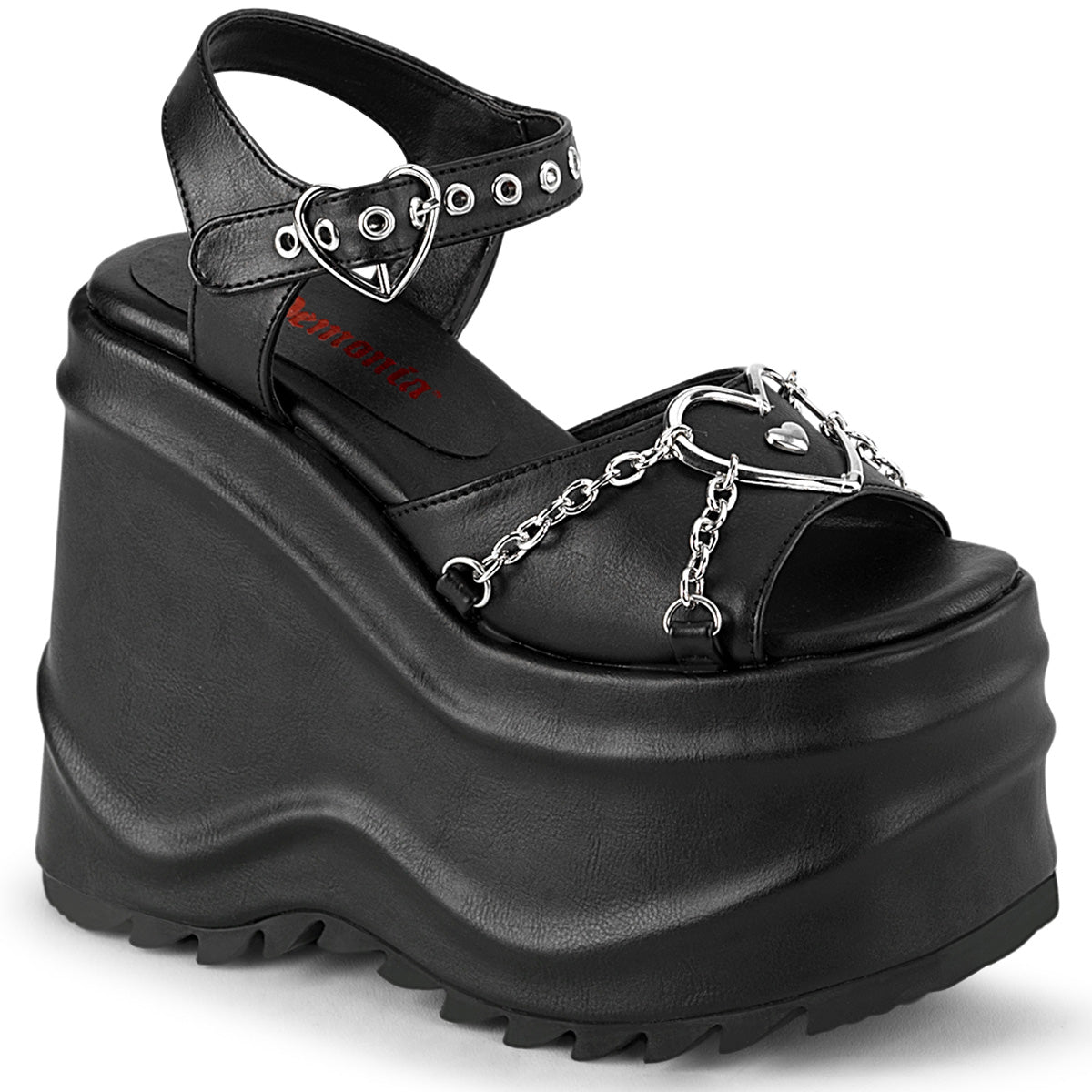 DemoniaCult Sandalias para mujeres WAVE-09 BLK de cuero vegano