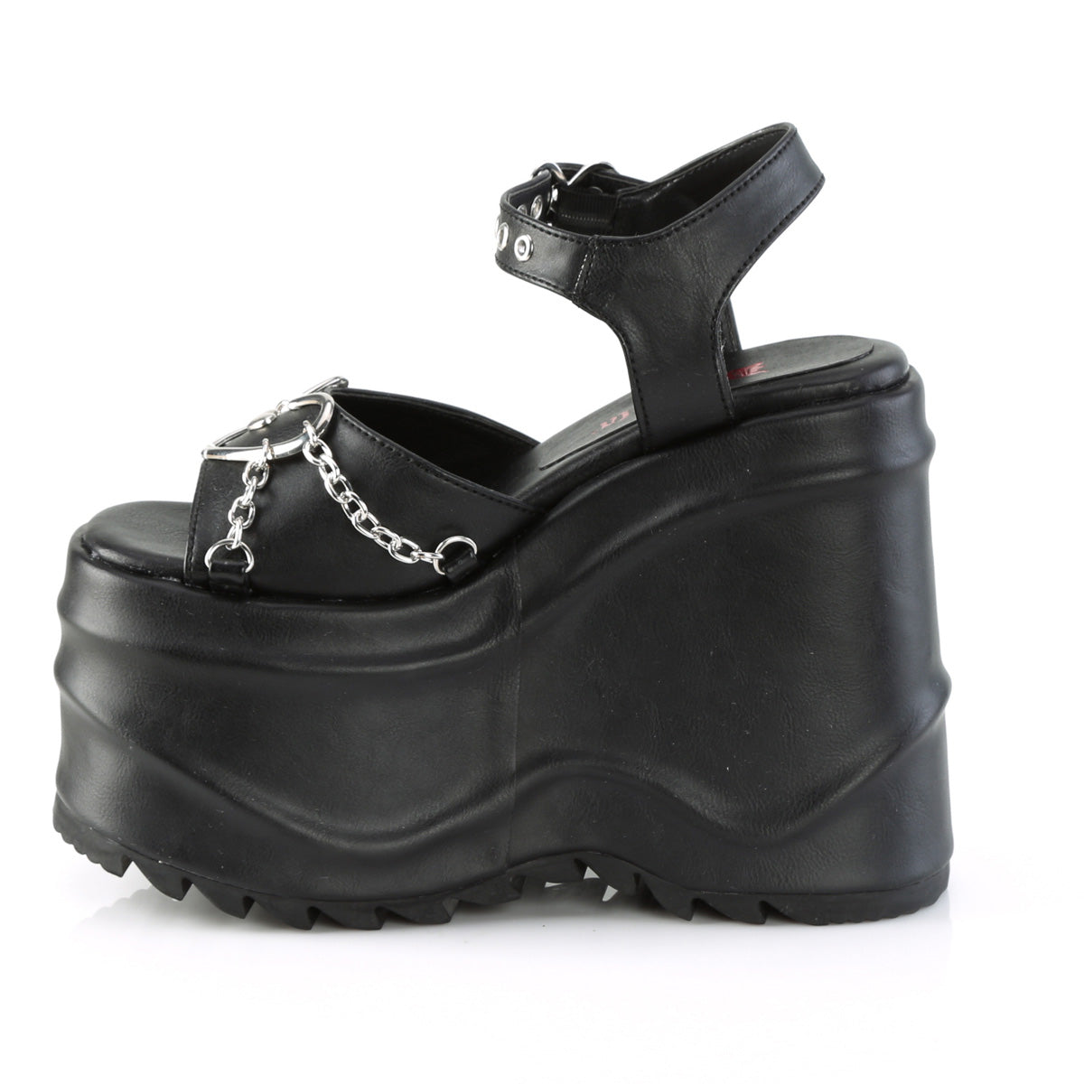 DemoniaCult Sandalias para mujeres WAVE-09 BLK de cuero vegano