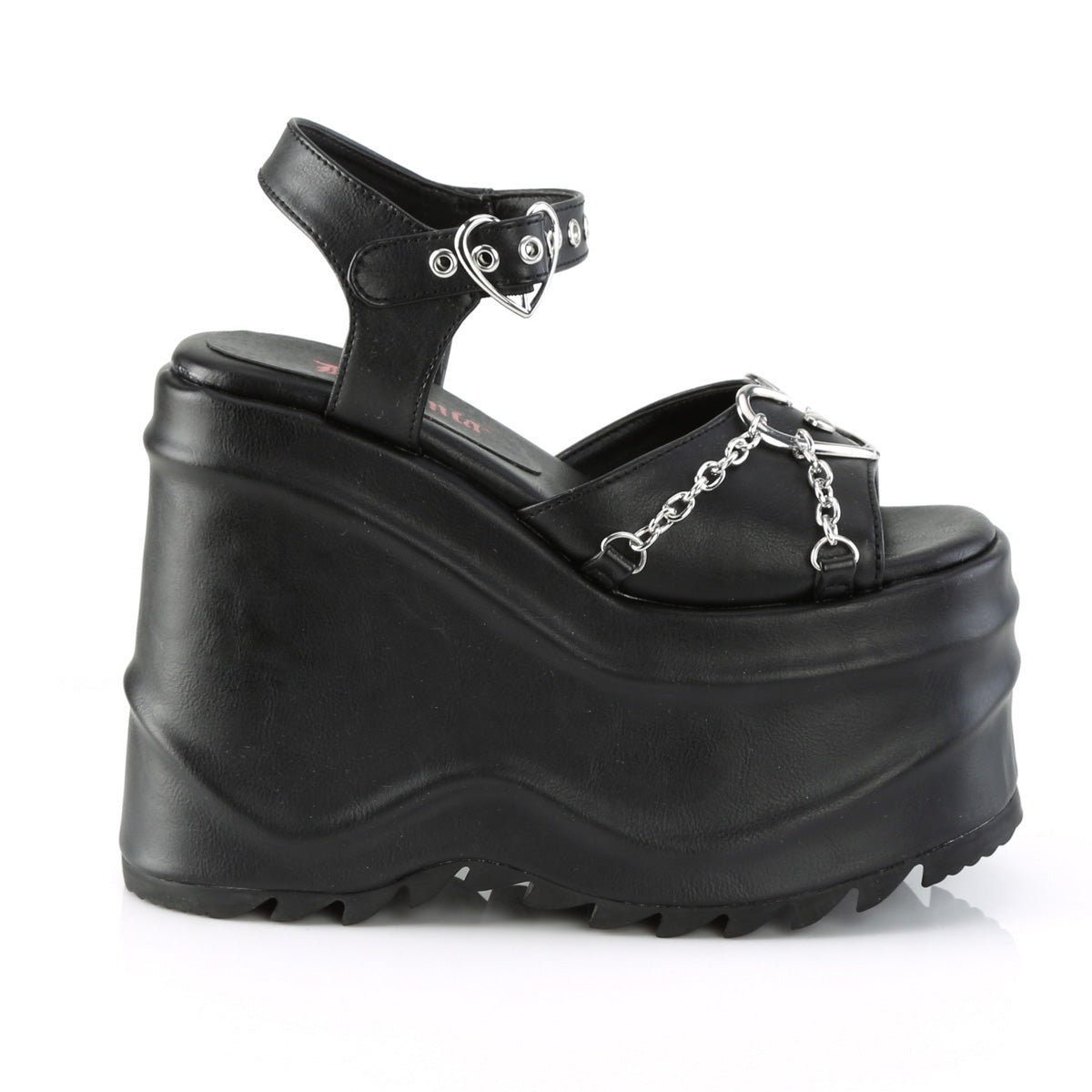 DemoniaCult Sandalias para mujeres WAVE-09 BLK de cuero vegano