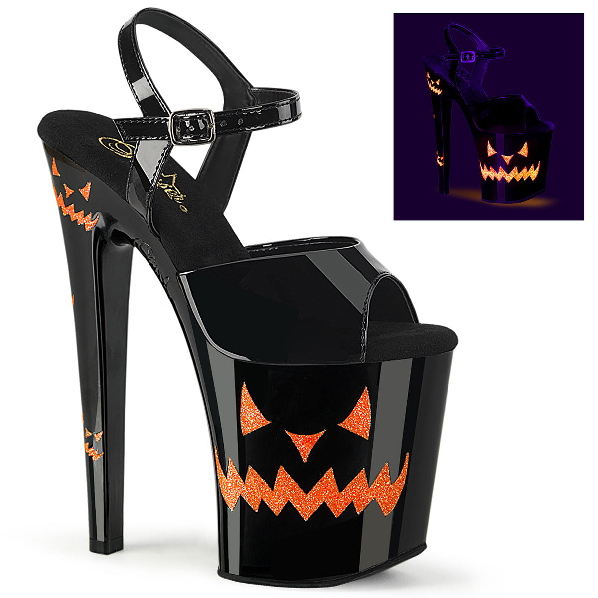 Pleaser   XTREME-809JOL Blk Pat/Blk-Neon Orange